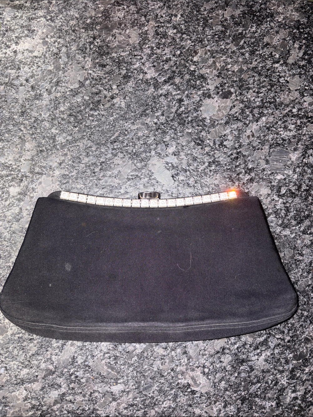 Vintage Black Evening Clutch with Rhinestone Trim